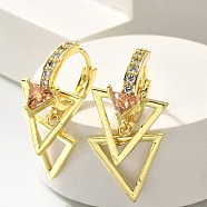 Brass Clear Cubic Zirconia Hoop Earrings, Triangle, Real 18K Gold Plated, 32.5x17.5mm(EJEW-M047-13G)