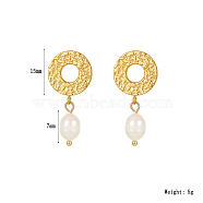 Golden Circle Pendant with Freshwater Pearl Earrings for Women, Stainless Steel, Flat Round(SL1409-2)