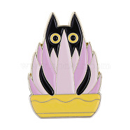 Cat with Plant Enamel Pin, Alloy Animal Brooch for Clothes Backpack, Lavender Blush, 30x20.8mm(ANIM-PW0005-04L)