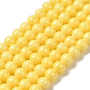 Cubic Zirconia Imitation Pearl Bead Strands, Round, Yellow, 5mm, Hole: 0.8mm, about 70~75pcs/strand, 13.66''~14.72''(34.7~37.4cm)(ZIRC-P109-03C-04)