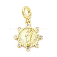 Brass Micro Pave Cubic Zirconia European Dangle Charms, Saint Jude, Large Hole Pendants, Real 16K Gold Plated, 26mm, Hole: 4.2mm(KK-D325-25G-02)