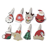 8Pcs 8 Styles Iron Snap Hair Clips, with Christmas Theme Non-woven Fabrics Sew on Appliques for Woman Girls, Platinum, Mixed Color, 61~78x31~51x3~6mm, 1pc/style(PHAR-JH00088)