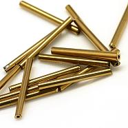 Plated Glass Bugle Beads, Tube, Golden Plated, 12x2.5mm, Hole: 0.5mm(X-SEED-R028-2x12-A03)