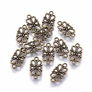 Tibetan Style Links connectors, Flower, Lead Free and Nickel Free and Cadmium Free, Antique Bronze, 16x8x3.5mm, Hole: 1.5mm(X-MLF5094Y-NF)