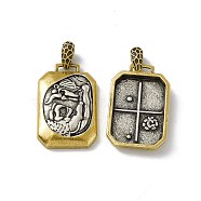 Rack Plating Brass Pendants, Cadmium Free & Lead Free & Nickle Free, Rectangle with Greece Coin Charm, Antique Silver & Antique Golden, 24.5x15.5x4mm, Hole: 4.5x3mm(KK-I696-05)