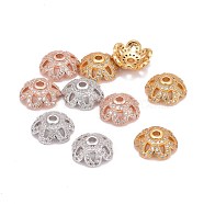 Eco-Friendly 6-Petal Flower Brass Micro Pave Cubic Zirconia Bead Caps, Lead Free & Nickel Free, Mixed Color, 11x4mm, Hole: 2mm(ZIRC-M098-01-FF)