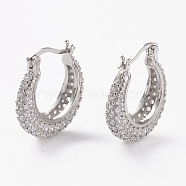 Brass Micro Pave Clear Cubic Zirconia Hoop Earrings, Long-Lasting Plated, Crescent Moon, Platinum, 22x19.5x6mm, Pin: 1mm(EJEW-C502-07P)