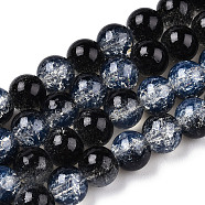 Transparent Crackle Baking Painted Glass Beads Strands, Imitation Opalite, Round, Black, 8.5x7.5mm, Hole: 1.5mm, about 107~109pcs/strand, 30.71 inch~31.30 inch(78~79.5cm)(DGLA-T003-01A-01)