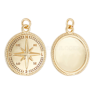 BENECREAT Brass Pendants, with Jump Rings, Compass, Real 18K Gold Plated, 21.5x18.7x4mm, Hole: 3.2mm, 10pcs(KK-BC0004-74)