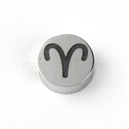 304 Stainless Steel Beads, Twelve, Stainless Steel Color Constellations, Aries, 8x3mm, Hole: 2mm(FIND-CJC0005-01A-P)