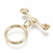 Brass Toggle Clasps, Nickel Free, Ring, Real 18K Gold Plated, 24mm, Bar: 22x6x4mm, hole: 1.2mm, Ring: 16x14x2mm, hole: 1.2mm, Jump Ring: 5x1mm(X-KK-S354-220-NF)