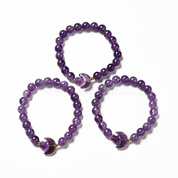 Natural Amethyst Moon and Star Beaded Stretch Bracelet for Women, Inner Diameter: 2-1/8 inch(5.5cm)(G-G997-C03)