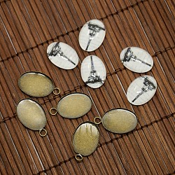 13x18mm Oval Tempered Glass Cabochons and Antique Bronze Brass Pendant Settings for Eiffel Tower Pendant Making, Nickel Free, Pendant: 23x13.5x1mm, Hole: 2mm(DIY-X0089-NF)
