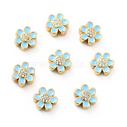 Flower Brass Micro Pave Clear Cubic Zirconia Beads, Real 18K Gold Plated, with Enamel, Cadmium Free & Nickel Free & Lead Free, Light Sky Blue, 10x9x5mm, Hole: 1.8mm(KK-G419-06G-06)
