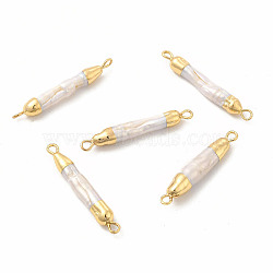 Baroque Natural Keshi Pearl Connector Charms, Column Links, with Brass Double Loops, Light Gold, 31~33x4~5mm, Hole: 1.8mm(PEAR-P004-31KCG)