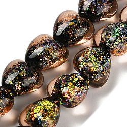 Handmade Dichroic Foil Glass Beads Strands, Heart, Chocolate, 11.5~13x12~13x8.5~10mm, Hole: 1.5mm, about 33pcs/strand, 15.08''(38.3cm)(DICH-U001-03B)