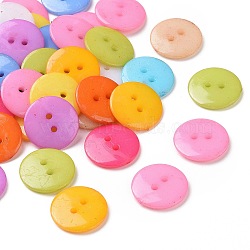 Acrylic Sewing Buttons, Plastic Buttons for Costume Design, 2-Hole, Dyed, Flat Round, Mixed Color, 17x2mm, Hole: 1mm(BUTT-E084-B-M)