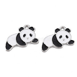 Rack Plating Alloy Pendants, with Enamel Cadmium Free & Lead Free, Panda, White, 14.5x21.5x2.5mm, Hole: 1.6mm(ENAM-S129-001-RS)