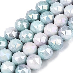 Anti-Tarnish Electroplate Glass Beads Strands, Imitation Gemstone, Round, AB Color Plated, Faceted, Two Tone, Pale Turquoise, 9.5~10.2mm, Hole: 1.2mm, about 55~57pcs/strand, 14.17~14.96''(36~38cm)(GLAA-N010-10mm-18)