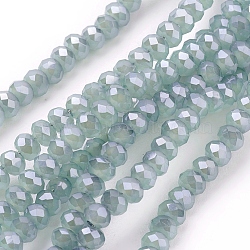1 Strand Faceted Electroplate Imitation Jade Glass Rondelle Beads Strands, Full Rainbow Plated, Light Steel Blue, 3x2mm, Hole: 1mm, about 160~165pcs/strand, 15.35 inch~15.75 inch(39~40cm)(X-EGLA-J025-F08)