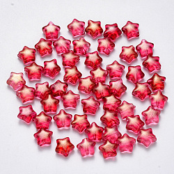 Spray Painted Glass Beads, with Glitter Powder, Star, Red, 8x8.5x4mm, Hole: 1mm(GLAA-R211-04-D04)