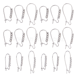 18Pcs 3 Style 304 Stainless Steel Hoop Earrings Findings Kidney Ear Wires, with Clear Cubic Zirconia, Stainless Steel Color, 20~33x12~16x2mm, Pin: 0.7mm, 6pcs/style(STAS-UN0038-20)