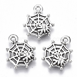 Tibetan Style Alloy Pendants, Lead Free & Cadmium Free, Spider & Web, Antique Silver, 17x14x2.5mm, Hole: 1.4mm, about 500pcs/500g(TIBE-N010-12AS-RS)