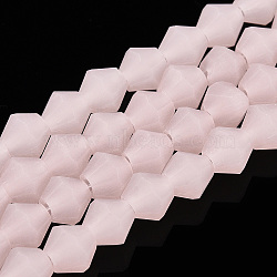 Imitation Jade Frosted Glass Bead Strands, Faceted, Bicone, Lavender Blush, 6x6mm, Hole: 1.2mm, about 45~47pcs/strand, 9.65~9.84 inch(24.5~25cm)(EGLA-A039-J6mm-MD07)