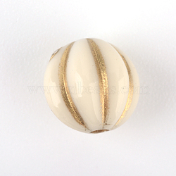 Round Plating Acrylic Beads, Golden Metal Enlaced, Beige, 8x8mm, Hole: 1mm(X-PACR-Q102-49A)