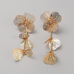 Flower with Butterfly Alloy Dangle Stud Earrings, Long Drop Earrings for Women, Golden, 102x37mm(EJEW-WH0016-16G)