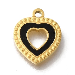 Ion Plating(IP) 304 Stainless Steel Manual Polishing Pendants, with Black Acrylic, Golden, Heart, 15x12x2mm, Hole: 1.6mm(STAS-M059-01G-B01)