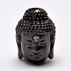 Brass Beads, Micro Pave Grade AAA Cubic Zirconia, Buddha Head, Cadmium Free & Nickel Free & Lead Free, Gunmetal, 14x10x11mm, Hole: 2mm(KK-E711-015B-NR)