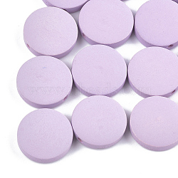 Painted Natural Poplar Wood Beads, Flat Round, Lilac, 20x5mm, Hole: 1.4mm(WOOD-S045-063B-04)