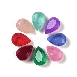 Glass Rhinestone Cabochons, Glass Surface with Natural Quartz Bottom, Pointed Back, Faceted, Teardrop, Mixed Color, 10x7x4.5mm(GLAA-A013-07B-M)