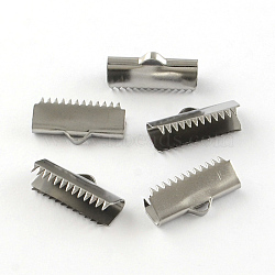 Smooth Surface 304 Stainless Steel Ribbon Crimp Ends, Stainless Steel Color, 9.5x20mm, Hole: 1.5mm(X-STAS-R063-91)