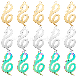 DICOSMETIC 24Pcs 3 Colors 304 Stainless Steel Pendants, Snake, Mixed Color, 29.5x13.5x1.5mm, Hole: 2mm, 8pcs/color(STAS-DC0010-53)
