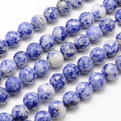 Natural Blue Spot Jasper Beads Strands, Faceted, Round, Blue, 10mm, Hole: 1mm, about 38pcs/strand, 15.75 inch(G-G542-10mm-01)