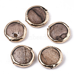 Natural Picture Jasper Beads, with Light Gold Plated Polymer Clay Edge, Flat Round, 17~19x17~18x5~7mm, Hole: 1.2mm(G-S359-117)
