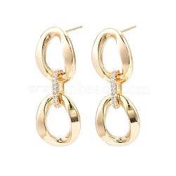 Cubic Zirconia Interlocked Oval Dangle Stud Earrings, Golden Brass Chunky Drop Earrings for Women, Nickel Free, Clear, 37.5x14mm, Pin: 0.7mm(EJEW-N012-40)