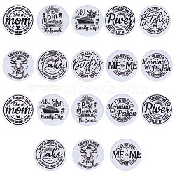 18Pcs 9 Style Flat Round with Word Food Grade Eco-Friendly Printed Silicone Focal Beads, White, 28x6.5mm, Hole: 2.2mm, 2pcs/style(SIL-SZ0001-31)