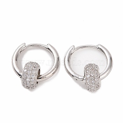 Cubic Zirconia Flat Round Beaded Hoop Earrings, Platinum Brass Jewelry for Women, Clear, 19.5mm, Pin: 1.2mm(EJEW-P225-04P-02)