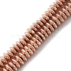 Electroplated Synthetic Non-magnetic Hematite Beads Strands, Saucer Beads, Rose Gold Plated, 4~4.5x1.5mm, Hole: 1mm, about 239pcs/strand, 15.75''(40cm)(G-I364-F01-RG)