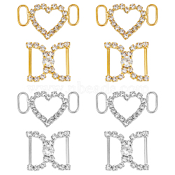 8Pcs 4 Style Brass Crystal Rhinestone Shoe Decoration, Shoe Buckles for DIY Loafer Shoes, Heart & D Shape, Golden & Silver, 19x32.5x3mm, Hole: 10x4mm & 22x22x4.5mm, Hole: 15x6mm, 2pcs/style(FIND-HY0003-22)