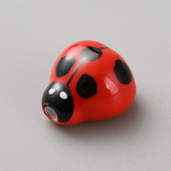 Handmade Porcelain Beads, Ladybird, Red, 15x14x10mm, Hole: 2mm