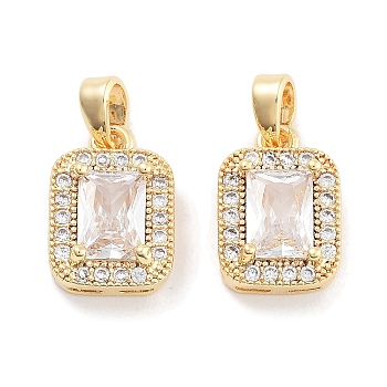 Brass with Clear Cubic Zirconia Charms, Rectangle Charms, Real 18K Gold Plated, 14x9.5x5mm, Hole: 2.8x5mm