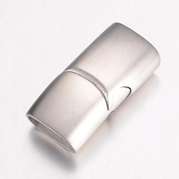 304 Stainless Steel Magnetic Clasps with Glue-in Ends, Frosted, Rectangle, Stainless Steel Color, 24x12x7.5mm, Hole: 5x10mm