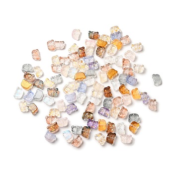 Transparent Glass Beads, with Gold Foil, Bear, Mixed Color, 10x14x5mm, Hole: 1.2mm