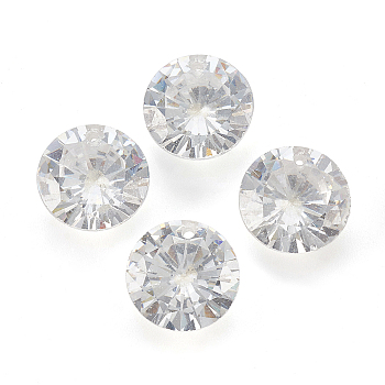 Cubic Zirconia Pointed Back Pendants, Faceted, Flat Round, Clear, 6mm, Hole: 1mm