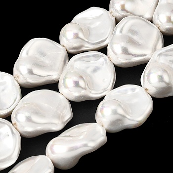 Electroplated Glass Pearl Beads Strands, Nuggets, White, 28~29x24~25x14~16mm, Hole: 1.6mm, about 14pcs/strand, 15.55~15.75''(39.5~40cm)