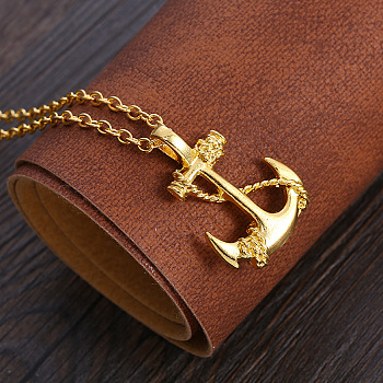 Pirate Anchor Alloy Pendant Necklaces, Golden, 23.62 inch(60cm)